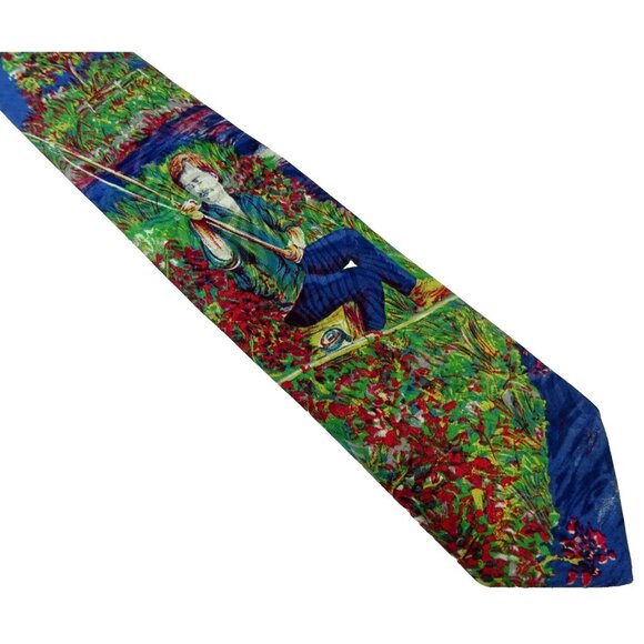 Fisherman Silk Tie Wearable Art Scenic Necktie Fishing - Picture 2 of 3